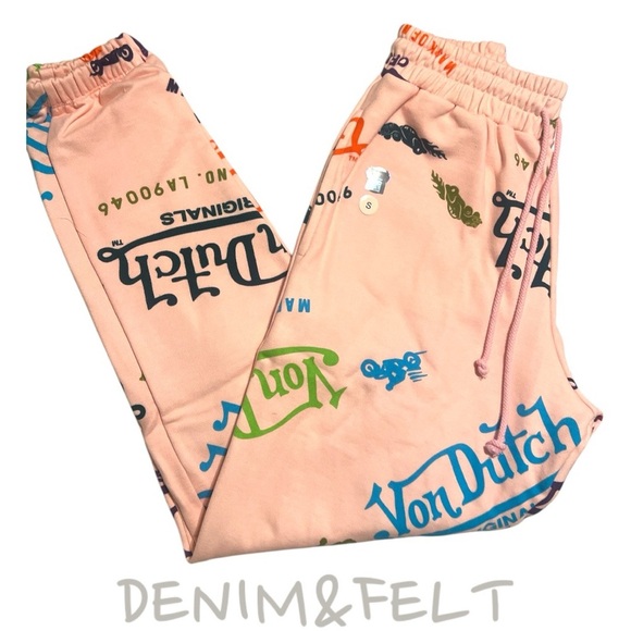 Von Dutch Unisex Pink All Over Print Sweatpants/Joggers |LIMITED EDITION|NEW/NWT - Picture 7 of 16